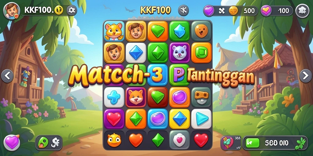 Screenshot KPK100: Tampilkan gameplay Match-3 yang seru dan penuh warna.