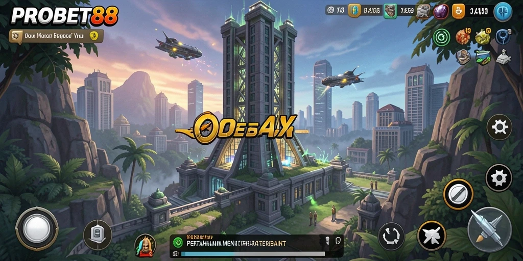 Tampilan gameplay PROBET88 dengan menara yang strategis dan musuh yang menyerang.